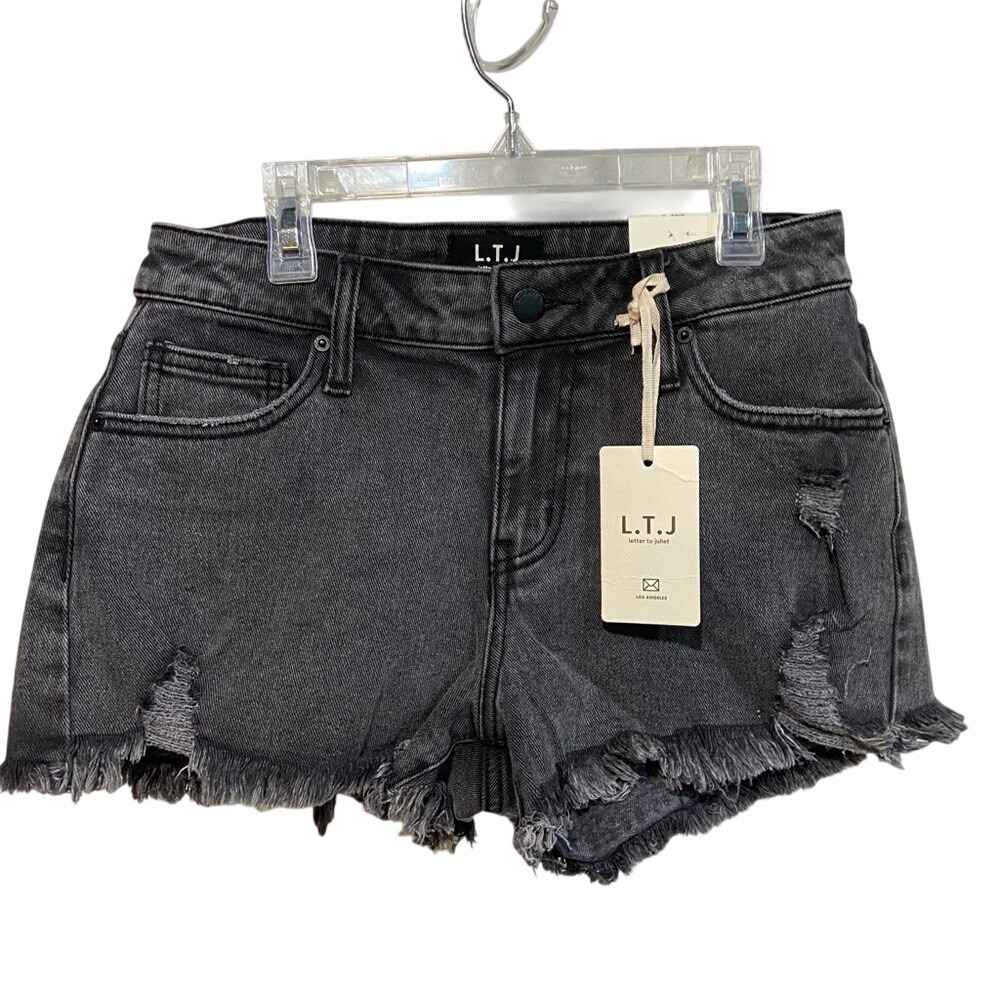 LTJ Letter to Juliet Womens Distressed Acid Black Denim Shorts TS01-603 Size XS